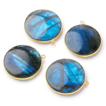 31.5mm Vermeil Bezel Labradorite Plain Coin Pendant Focal 1 piece (ONLINE ORDER ONLY)