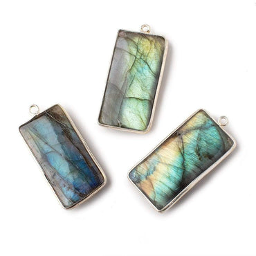 31.5x16mm Silver Bezeled Labradorite Plain Rectangle Pendant 1 piece (ONLINE ORDER ONLY)