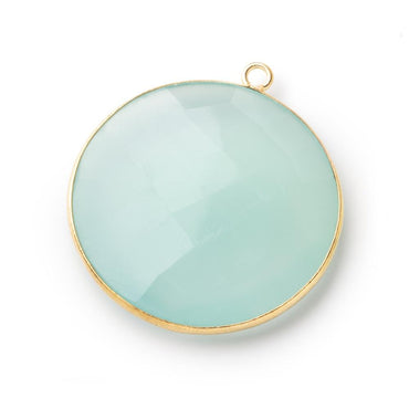 31mm Vermeil Bezel Seafoam Chalcedony Faceted Coin Pendant 1 Focal Bead (ONLINE ORDER ONLY)