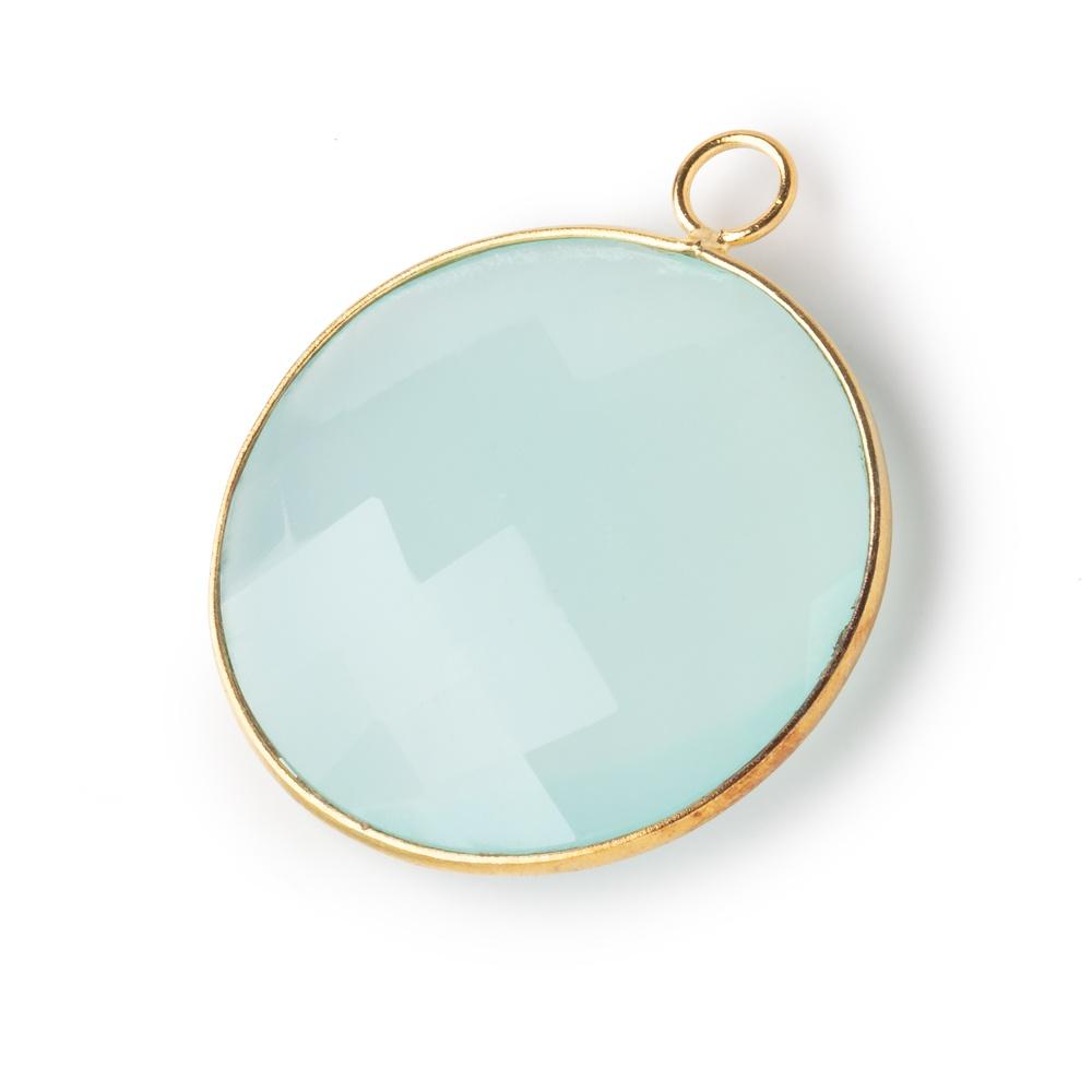 31mm Vermeil Bezel Seafoam Chalcedony Faceted Coin Pendant 1 piece (ONLINE ORDER ONLY)