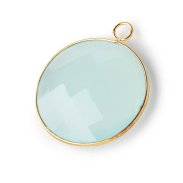 31mm Vermeil Bezel Seafoam Chalcedony Faceted Coin Pendant 1 piece (ONLINE ORDER ONLY)