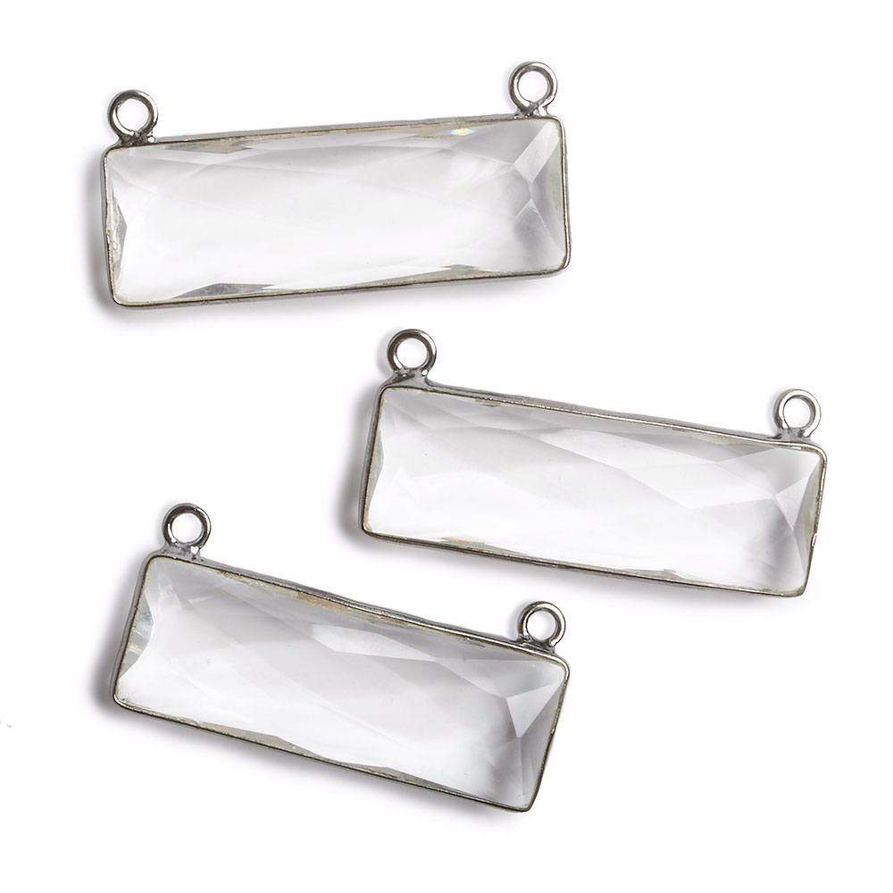 31x11mm Black Gold Bezel Crystal Quartz Bar 2 ring Connector East West 1 piece (ONLINE ORDER ONLY)