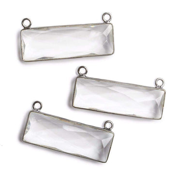 31x11mm Black Gold Bezel Crystal Quartz Bar 2 ring Connector East West 1 piece (ONLINE ORDER ONLY)