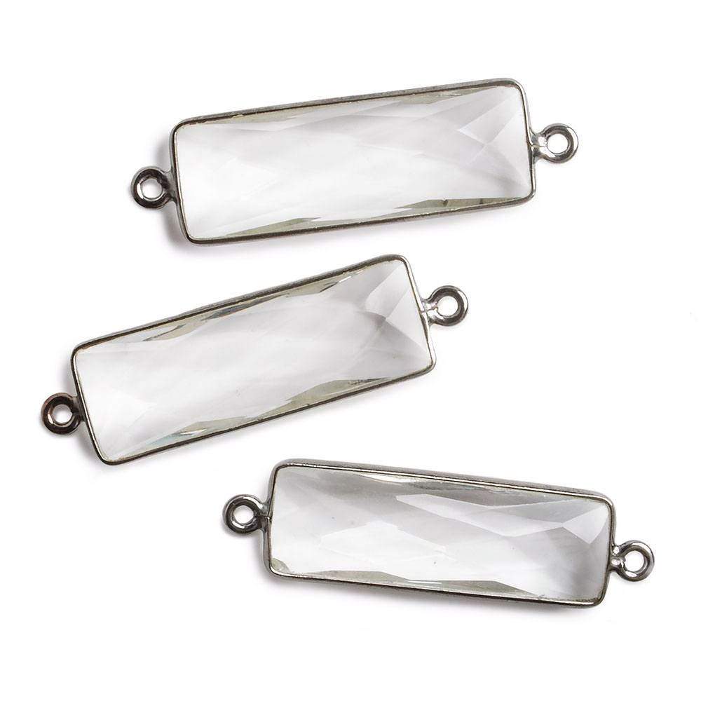 31x11mm Black Gold Bezel Crystal Quartz Bar 2 ring Connector North South 1 pc (ONLINE ORDER ONLY)