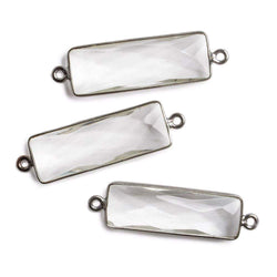31x11mm Black Gold Bezel Crystal Quartz Bar 2 ring Connector North South 1 pc (ONLINE ORDER ONLY)