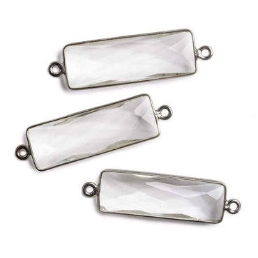 31x11mm Black Gold Bezel Crystal Quartz Bar 2 ring Connector North South 1 pc (ONLINE ORDER ONLY)