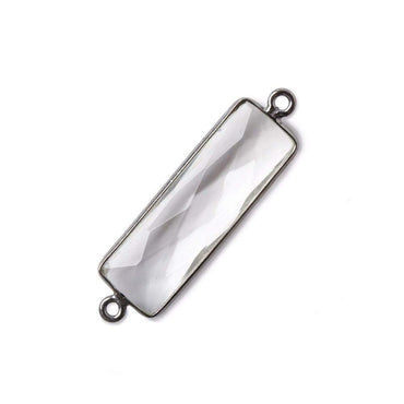 31x11mm Black Gold Bezel Crystal Quartz Bar 2 ring Connector North South 1 pc (ONLINE ORDER ONLY)