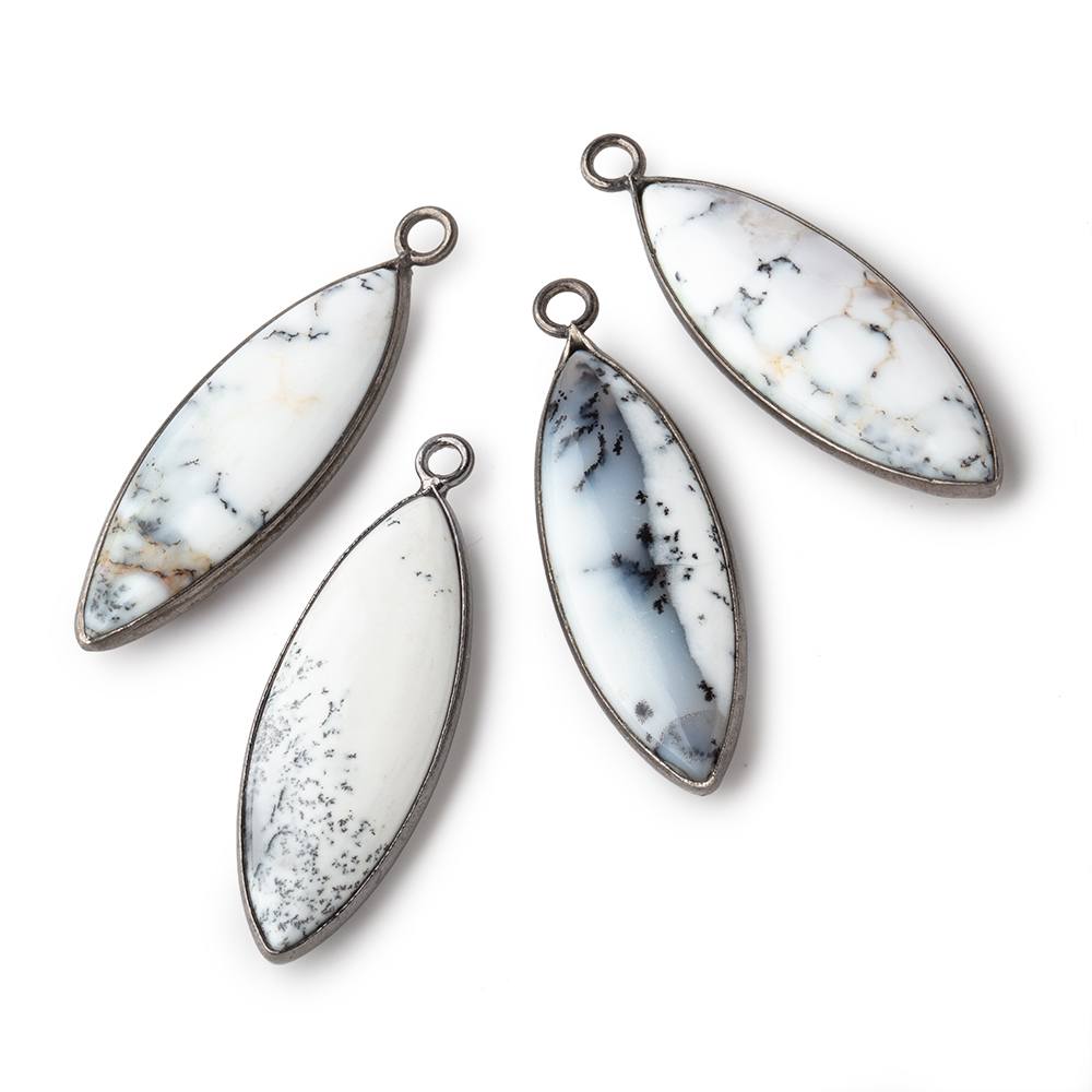 31x11mm Black Gold Bezel Dendritic Opal Plain Marquise Pendant 1 piece (ONLINE ORDER ONLY)