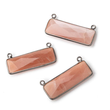 31x11mm Black Gold Bezel Peach Moonstone Bar 2 ring Connector East West 1 pc (ONLINE ORDER ONLY)