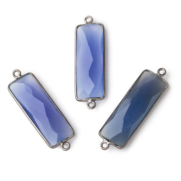 31x11mm Black Gold Bezel Santorini Blue Chalcedony Bar 2 ring Connector North South 1 pc (ONLINE ORDER ONLY)