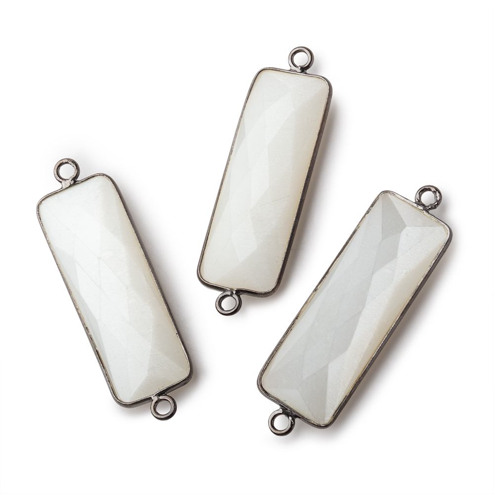 31x11mm Black Gold Bezel White Moonstone Bar 2 ring Connector North South 1 pc (ONLINE ORDER ONLY)