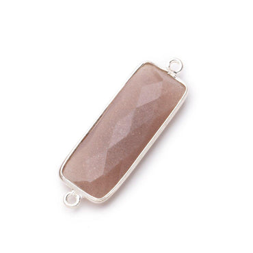 31x11mm Silver Bezel Chocolate Moonstone Bar 2 ring Connector North South 1 pc (ONLINE ORDER ONLY)