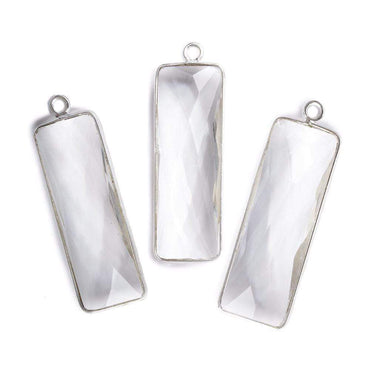 31x11mm Silver Bezel Crystal Quartz Bar 1 ring pendant 1 piece (ONLINE ORDER ONLY)