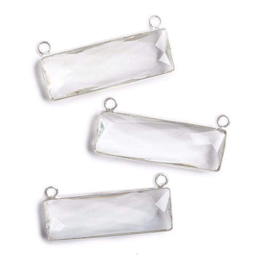 31x11mm Silver Bezel Crystal Quartz Bar 2 ring Connector East West 1 piece (ONLINE ORDER ONLY)