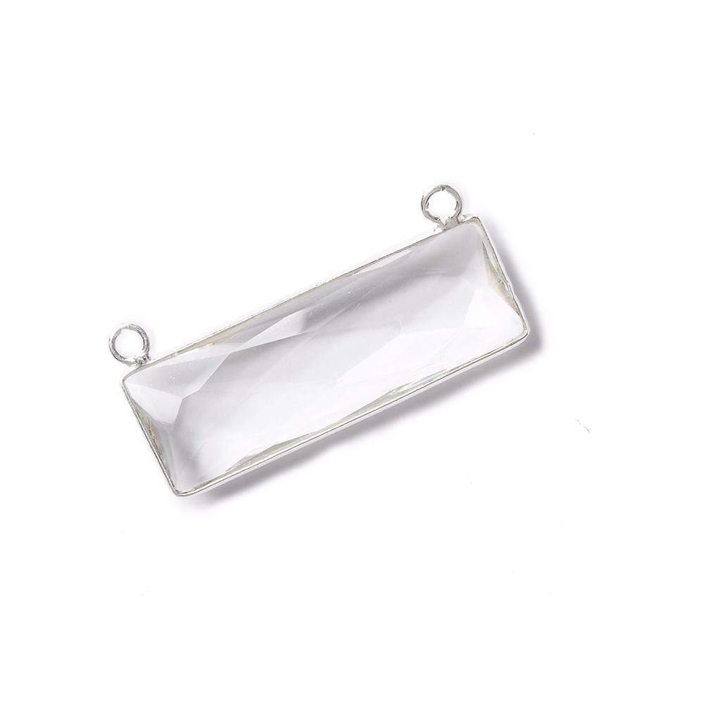 31x11mm Silver Bezel Crystal Quartz Bar 2 ring Connector East West 1 piece (ONLINE ORDER ONLY)