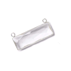 31x11mm Silver Bezel Crystal Quartz Bar 2 ring Connector East West 1 piece (ONLINE ORDER ONLY)