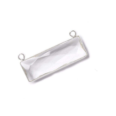 31x11mm Silver Bezel Crystal Quartz Bar 2 ring Connector East West 1 piece (ONLINE ORDER ONLY)