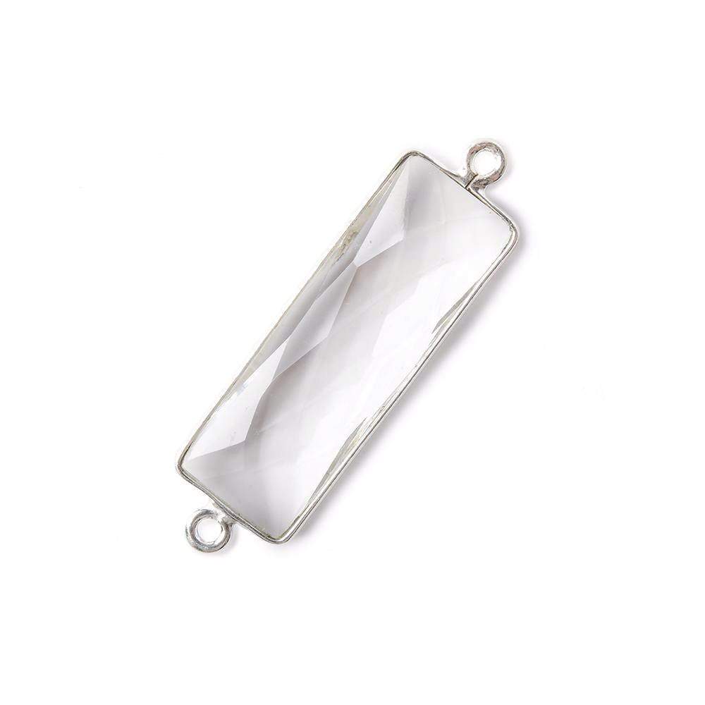 31x11mm Silver Bezel Crystal Quartz Bar 2 ring Connector North South 1 piece (ONLINE ORDER ONLY)