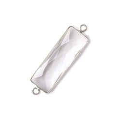 31x11mm Silver Bezel Crystal Quartz Bar 2 ring Connector North South 1 piece (ONLINE ORDER ONLY)
