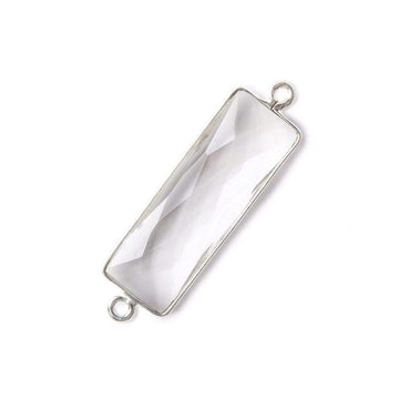 31x11mm Silver Bezel Crystal Quartz Bar 2 ring Connector North South 1 piece (ONLINE ORDER ONLY)