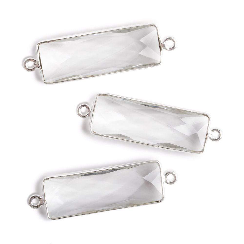 31x11mm Silver Bezel Crystal Quartz Bar 2 ring Connector North South 1 piece (ONLINE ORDER ONLY)
