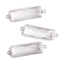 31x11mm Silver Bezel Crystal Quartz Bar 2 ring Connector North South 1 piece (ONLINE ORDER ONLY)