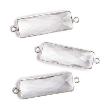 31x11mm Silver Bezel Crystal Quartz Bar 2 ring Connector North South 1 piece (ONLINE ORDER ONLY)