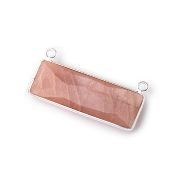 31x11mm Silver Bezel Dark Peach Moonstone Bar 2 ring Connector East West 1 pc (ONLINE ORDER ONLY)