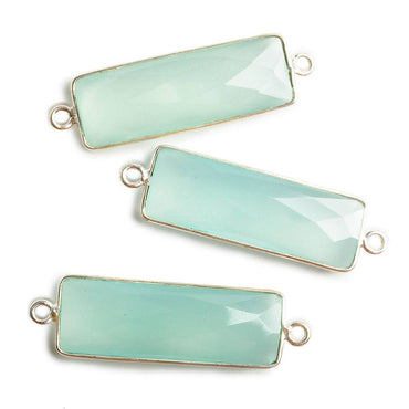 31x11mm Silver Bezel Light Seafoam Chalcedony Bar 2 ring Connector North South 1 pc (ONLINE ORDER ONLY)