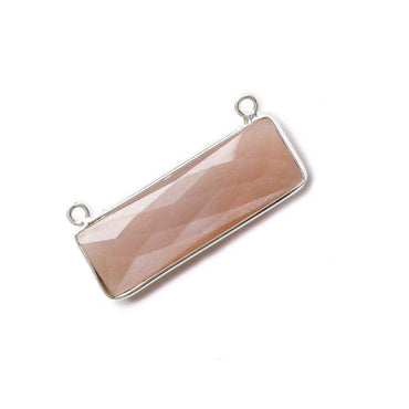 31x11mm Silver Bezel Peach Moonstone Bar 2 ring Connector East West 1 pc (ONLINE ORDER ONLY)