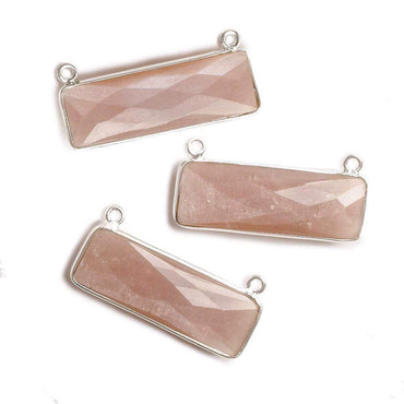 31x11mm Silver Bezel Peach Moonstone Bar 2 ring Connector East West 1 pc (ONLINE ORDER ONLY)