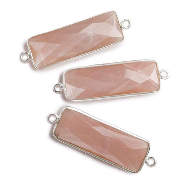 31x11mm Silver Bezel Peach Moonstone Bar 2 ring Connector North South 1 pc (ONLINE ORDER ONLY)