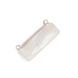 31x11mm Silver Bezel Rainbow Moonstone Bar 2 ring Connector East West 1 pc (ONLINE ORDER ONLY)