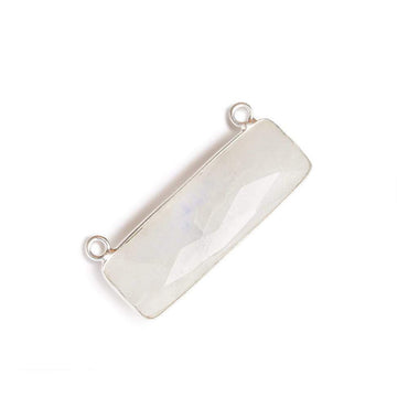 31x11mm Silver Bezel Rainbow Moonstone Bar 2 ring Connector East West 1 pc (ONLINE ORDER ONLY)