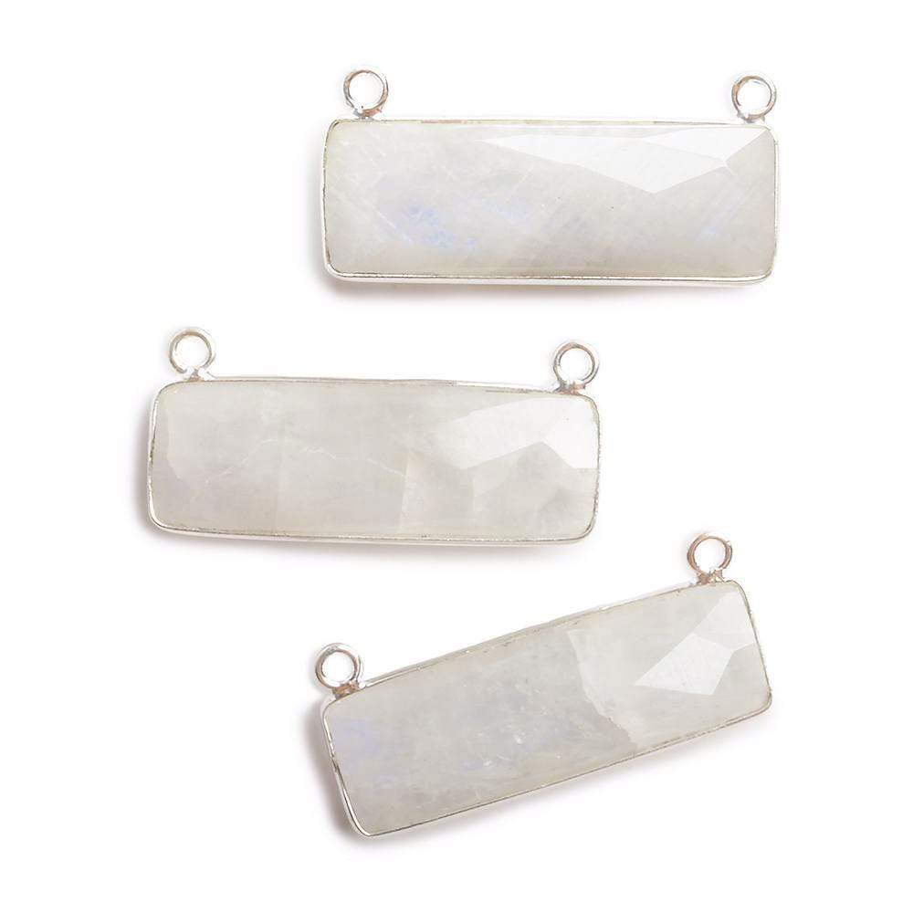 31x11mm Silver Bezel Rainbow Moonstone Bar 2 ring Connector East West 1 pc (ONLINE ORDER ONLY)