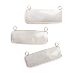 31x11mm Silver Bezel Rainbow Moonstone Bar 2 ring Connector East West 1 pc (ONLINE ORDER ONLY)