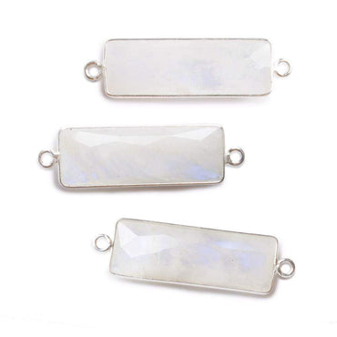 31x11mm Silver Bezel Rainbow Moonstone Bar 2 ring Connector North South 1 pc (ONLINE ORDER ONLY)
