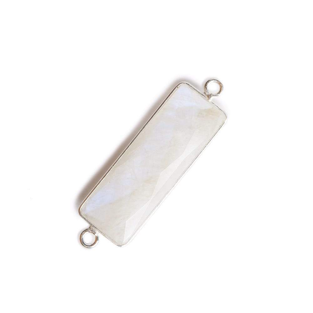 31x11mm Silver Bezel Rainbow Moonstone Bar 2 ring Connector North South 1 pc (ONLINE ORDER ONLY)