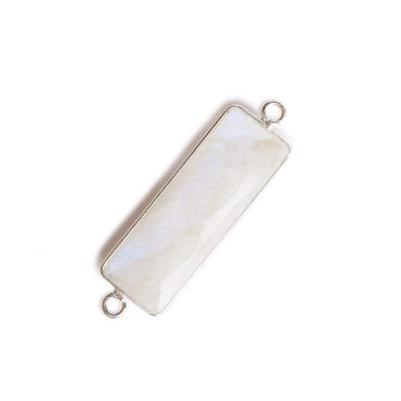 31x11mm Silver Bezel Rainbow Moonstone Bar 2 ring Connector North South 1 pc (ONLINE ORDER ONLY)