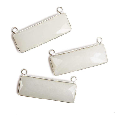 31x11mm Silver Bezel White Moonstone Bar 2 ring Connector East West 1 piece (ONLINE ORDER ONLY)
