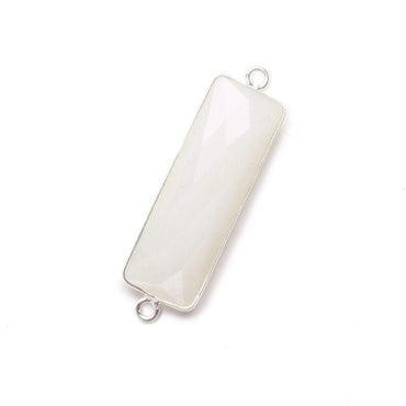 31x11mm Silver Bezel White Moonstone Bar 2 ring Connector North South 1 pc (ONLINE ORDER ONLY)