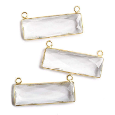 31x11mm Vermeil Bezel Crystal Quartz Bar 2 ring Connector East West 1 piece (ONLINE ORDER ONLY)