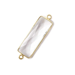 31x11mm Vermeil Bezel Crystal Quartz Bar 2 ring Connector North South 1 piece (ONLINE ORDER ONLY)