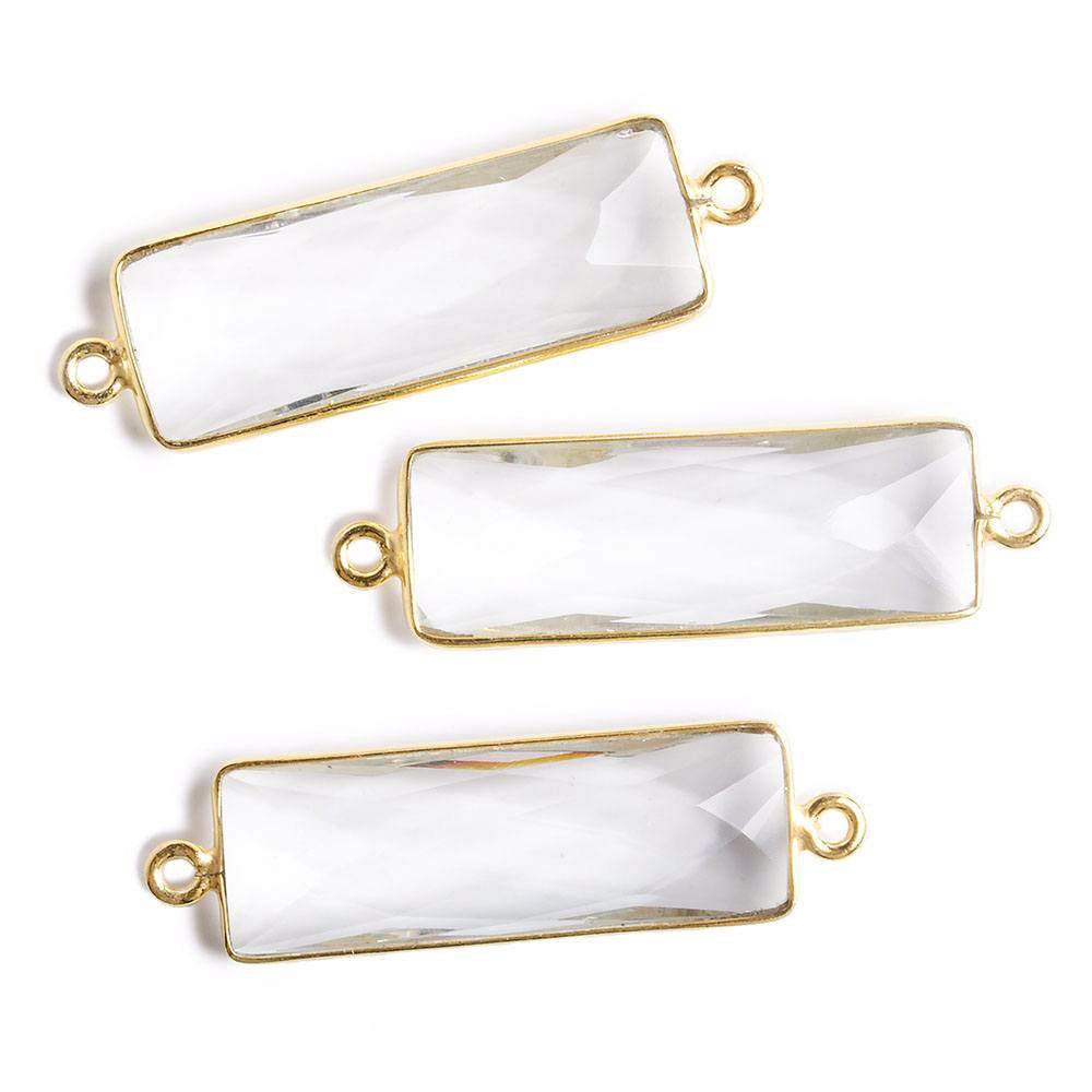 31x11mm Vermeil Bezel Crystal Quartz Bar 2 ring Connector North South 1 piece (ONLINE ORDER ONLY)