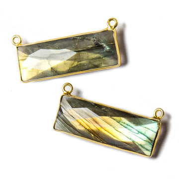31x11mm Vermeil Bezel Labradorite Bar 2 ring Connector East West 1 piece (ONLINE ORDER ONLY)