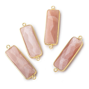 31x11mm Vermeil Bezel Peach Moonstone Bar 2 ring Connector North South 1 pc (ONLINE ORDER ONLY)