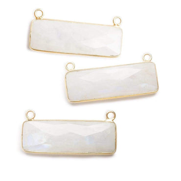 31x11mm Vermeil Bezel Rainbow Moonstone Bar 2 ring Connector East West 1 pc (ONLINE ORDER ONLY)