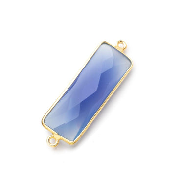 31x11mm Vermeil Bezel Santorini Blue Chalcedony Bar 2 ring Connector North South 1 pc (ONLINE ORDER ONLY)
