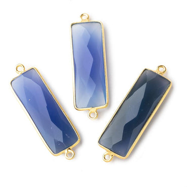 31x11mm Vermeil Bezel Santorini Blue Chalcedony Bar 2 ring Connector North South 1 pc (ONLINE ORDER ONLY)