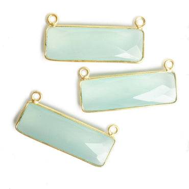 31x11mm Vermeil Bezel Seafoam Chalcedony Bar 2 ring Connector East West 1 pc (ONLINE ORDER ONLY)